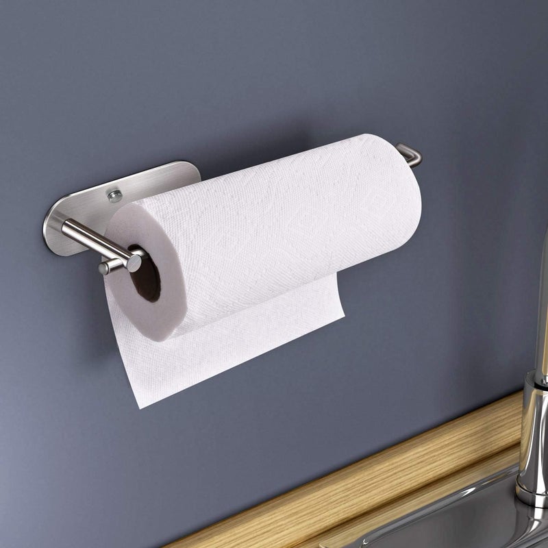 VAEHOLD Self Adhesive Paper Towel Holder Under Cabinet Mount, Wall Mounted Paper Towel Roll Holder for Kitchen, Bathroom, Wall - SUS304 Stainless Steel (Silver) - Image 5